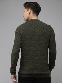 THE BEAR HOUSE Men Ardor Edition Self Design Henley Neck Slim Fit Pure Cotton T-shirt