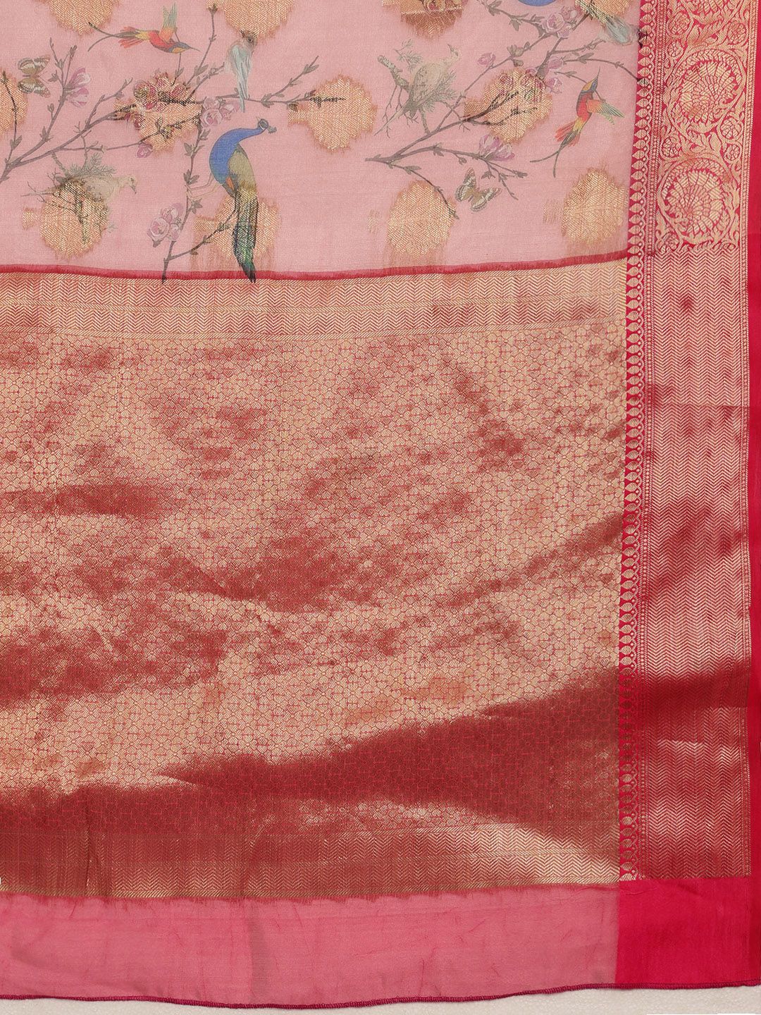 Silk Land Woven Floral Art Silk Chanderi Digital Print Saree