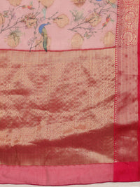 Silk Land Woven Floral Art Silk Chanderi Digital Print Saree