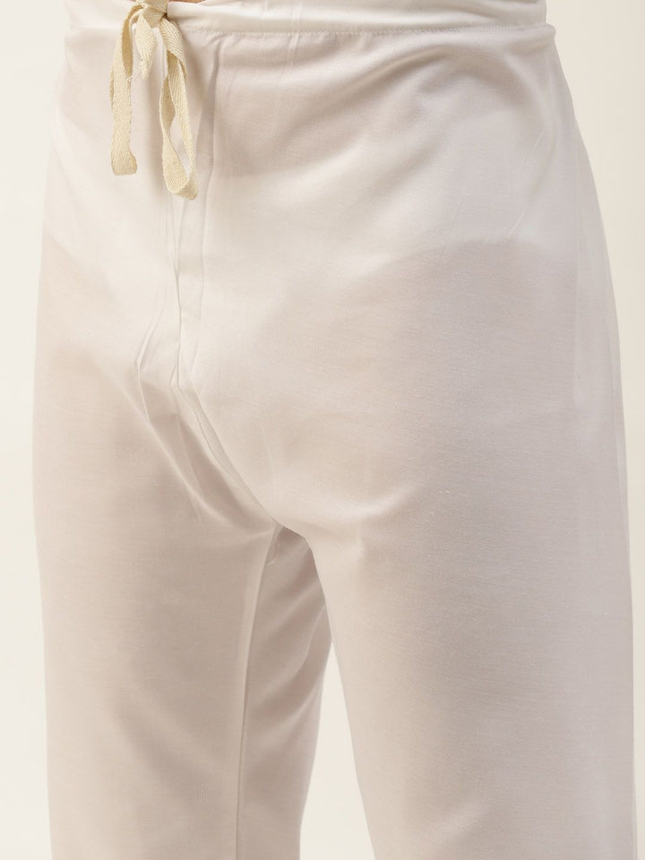 SOJANYA Men Yellow & White Embroidered Thread Work Kurta with Churidar & Nehru Jacket