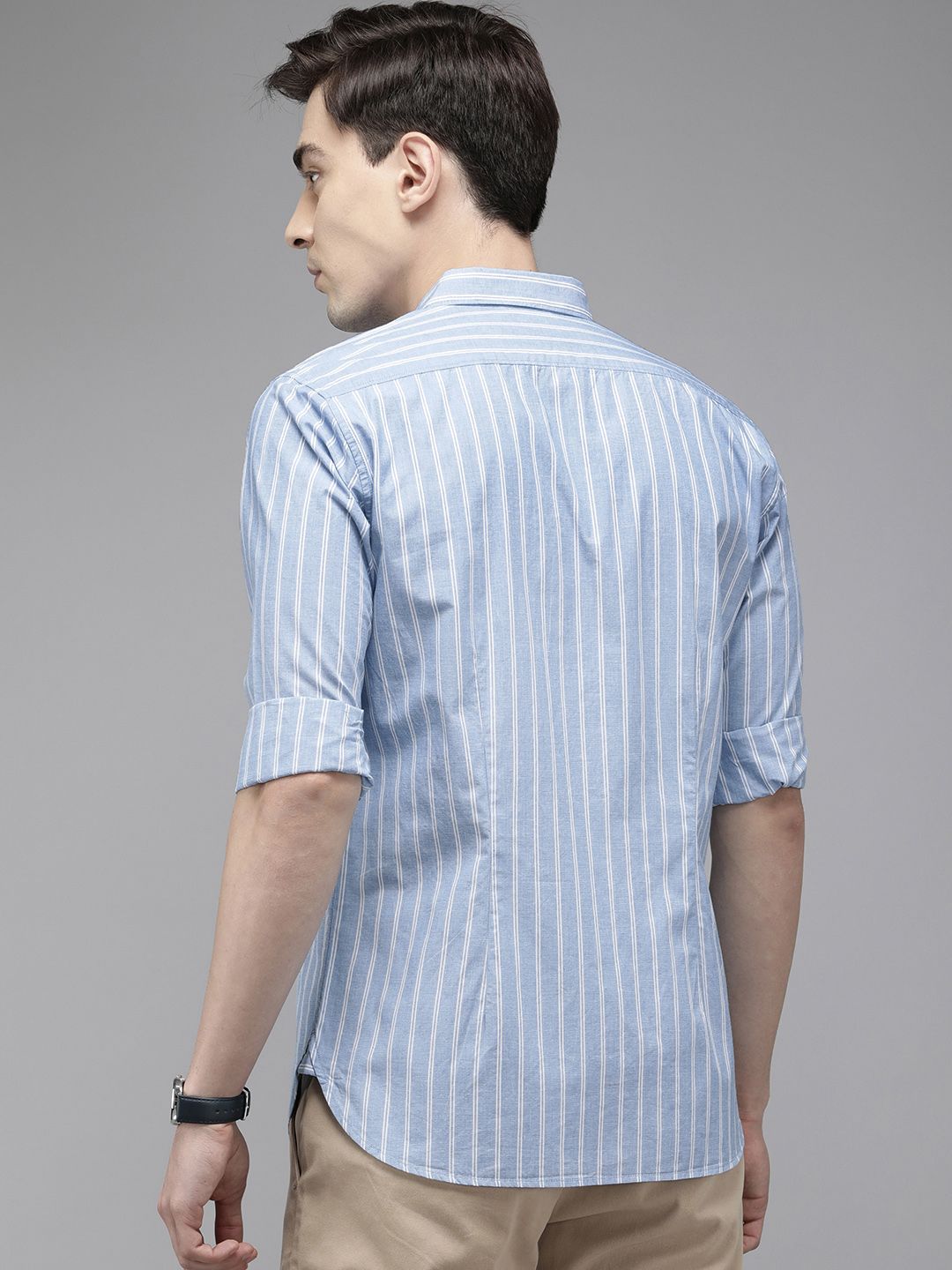 THE BEAR HOUSE Men Blue Slim Fit Pure Cotton Striped Casual Shirt