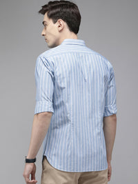 THE BEAR HOUSE Men Blue Slim Fit Pure Cotton Striped Casual Shirt