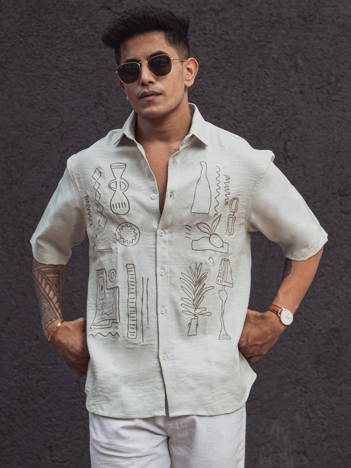 Powerlook Men Abstract Printed Spread Collar India Slim Casual Shirt