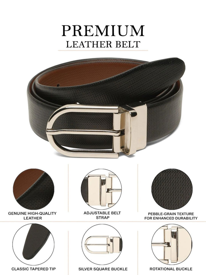 Teakwood Leathers Men Textured Leather Reversible Belt