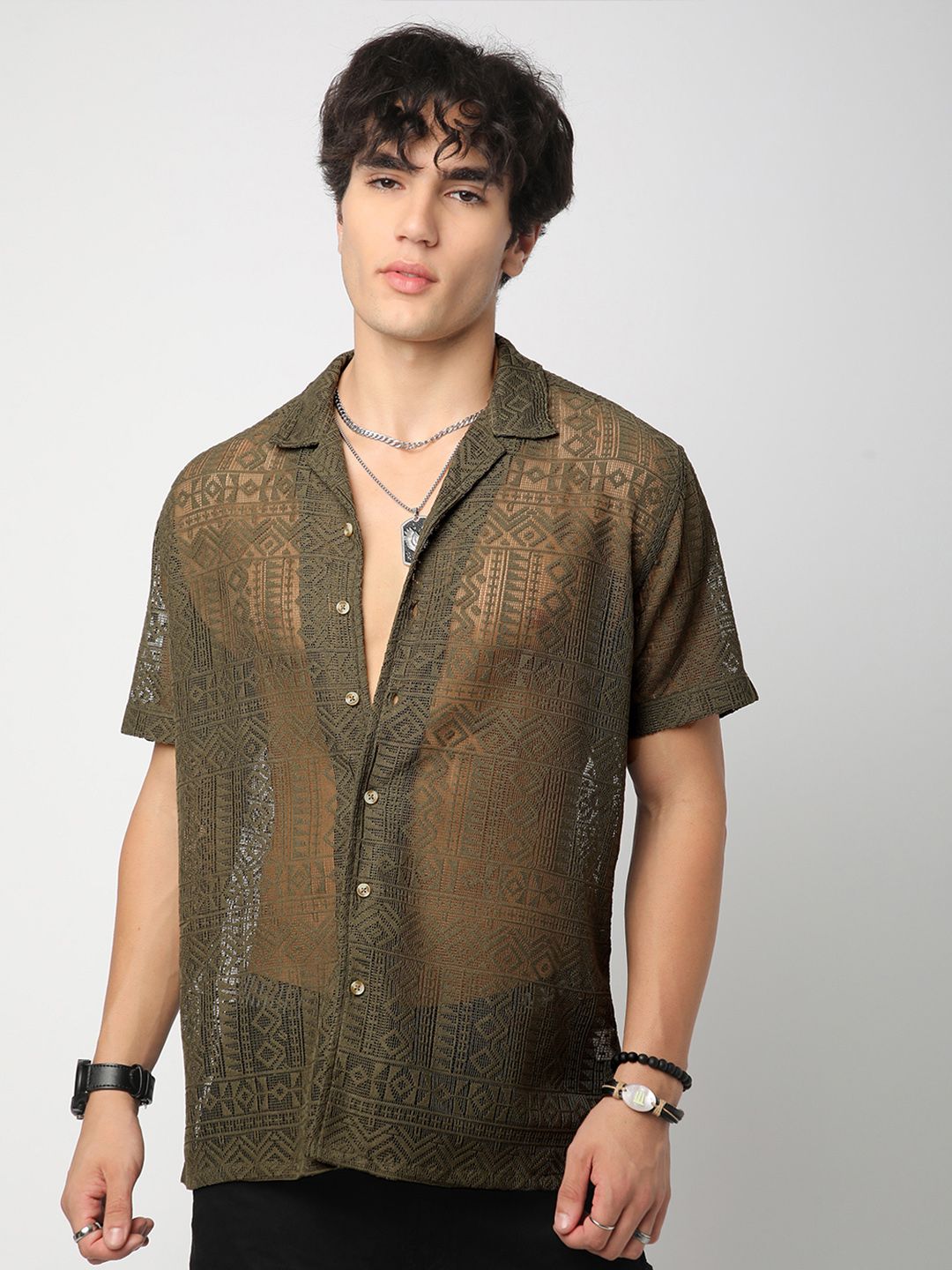 VASTRADO Men Classic Lapel Collar Solid Oversized Casual Shirt
