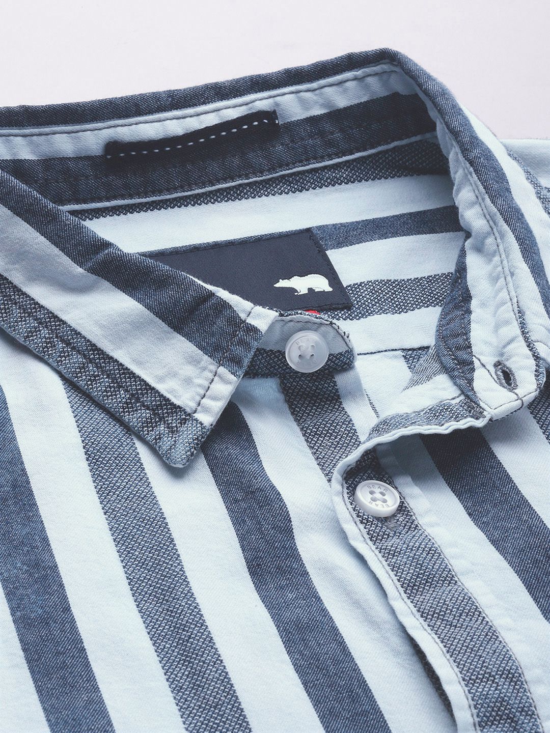 THE BEAR HOUSE Men Blue Slim Fit Cotton Striped Casual Shirt