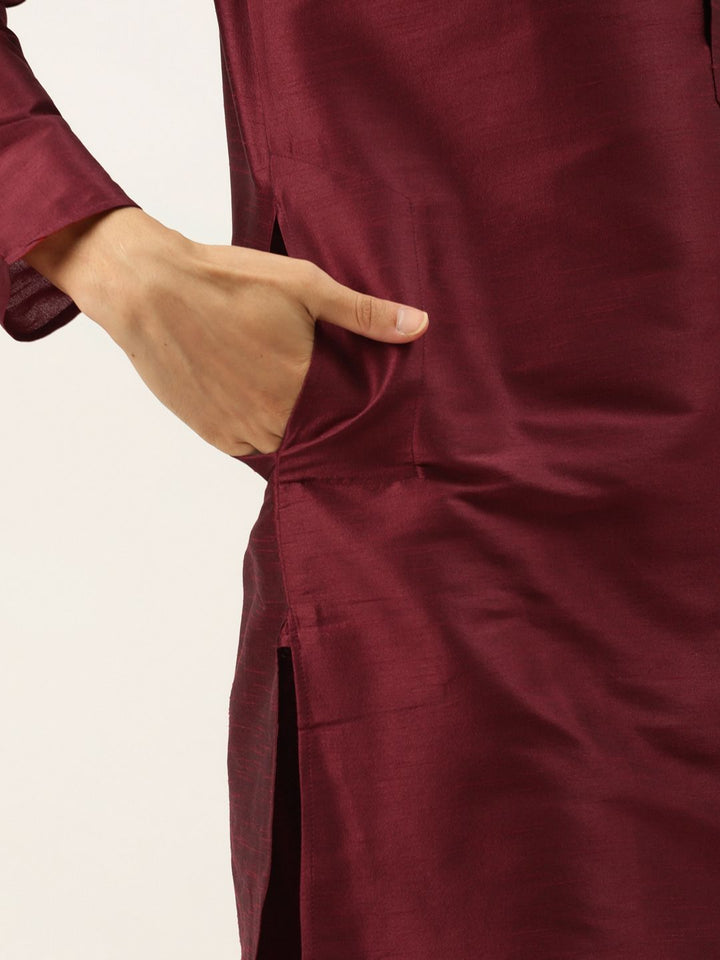 SOJANYA Set Kurta Solid Maroon Lelaki Dengan Jaket Bercetak