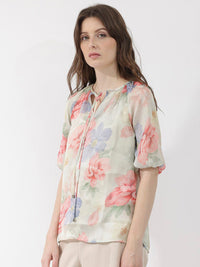 RAREISM Floral Print Tie-Up Neck Top