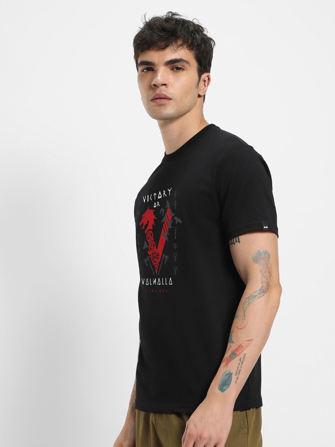 Bewakoof Men Black Typography Printed Pure Cotton T-shirt