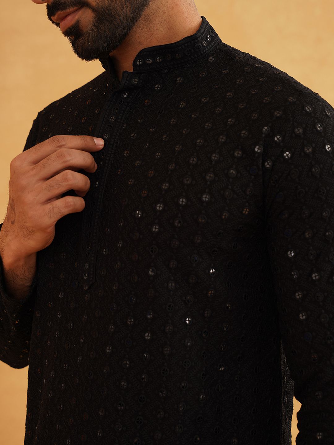 SOJANYA Ethnic Motifs Embroidered Sequined Pure Cotton Kurta with Churidar