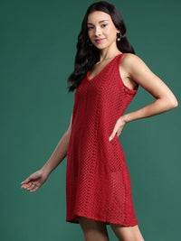 DressBerry Pure Cotton Sheer Crochet A-Line Mini Dress