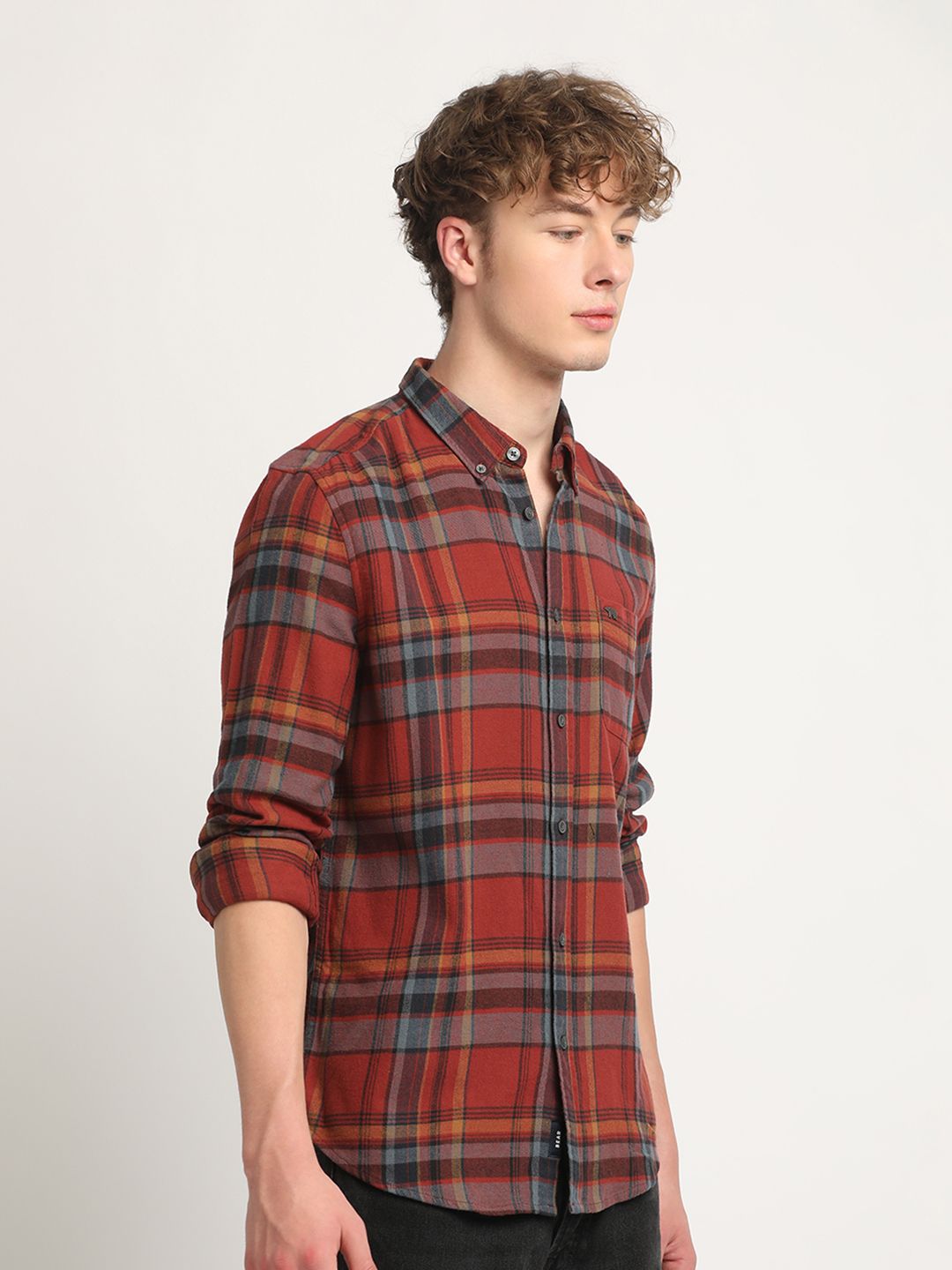 THE BEAR HOUSE Slim Fit Tartan Checked Flannel Pure Cotton Casual Shirt