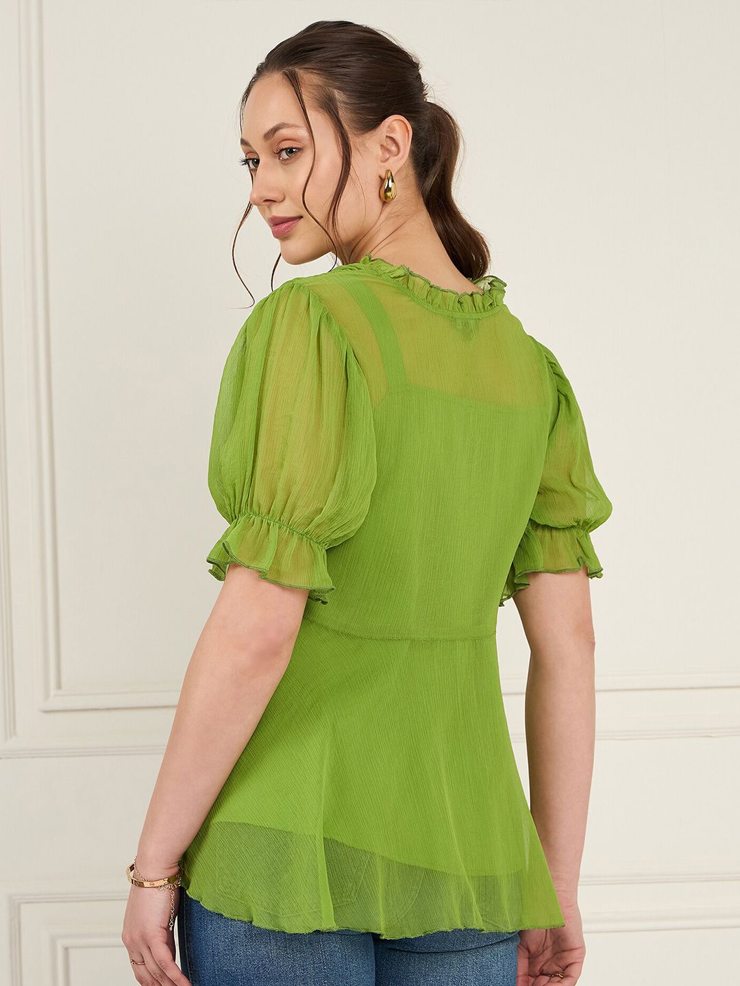 Antheaa Puff Sleeve Chiffon Empire Top