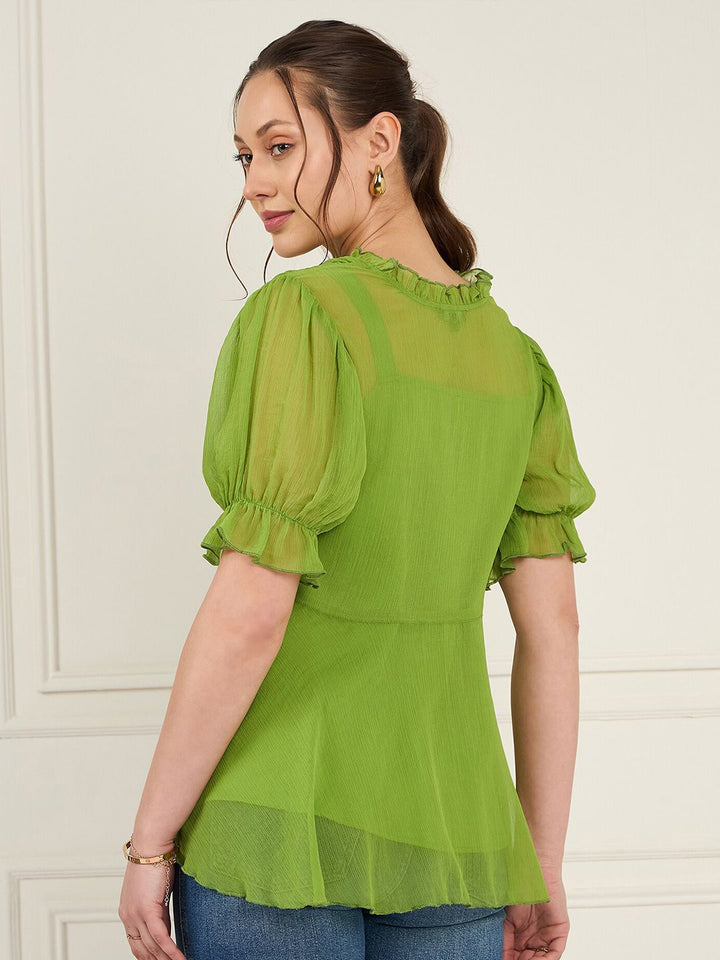 Antheaa Puff Sleeve Chiffon Empire Top