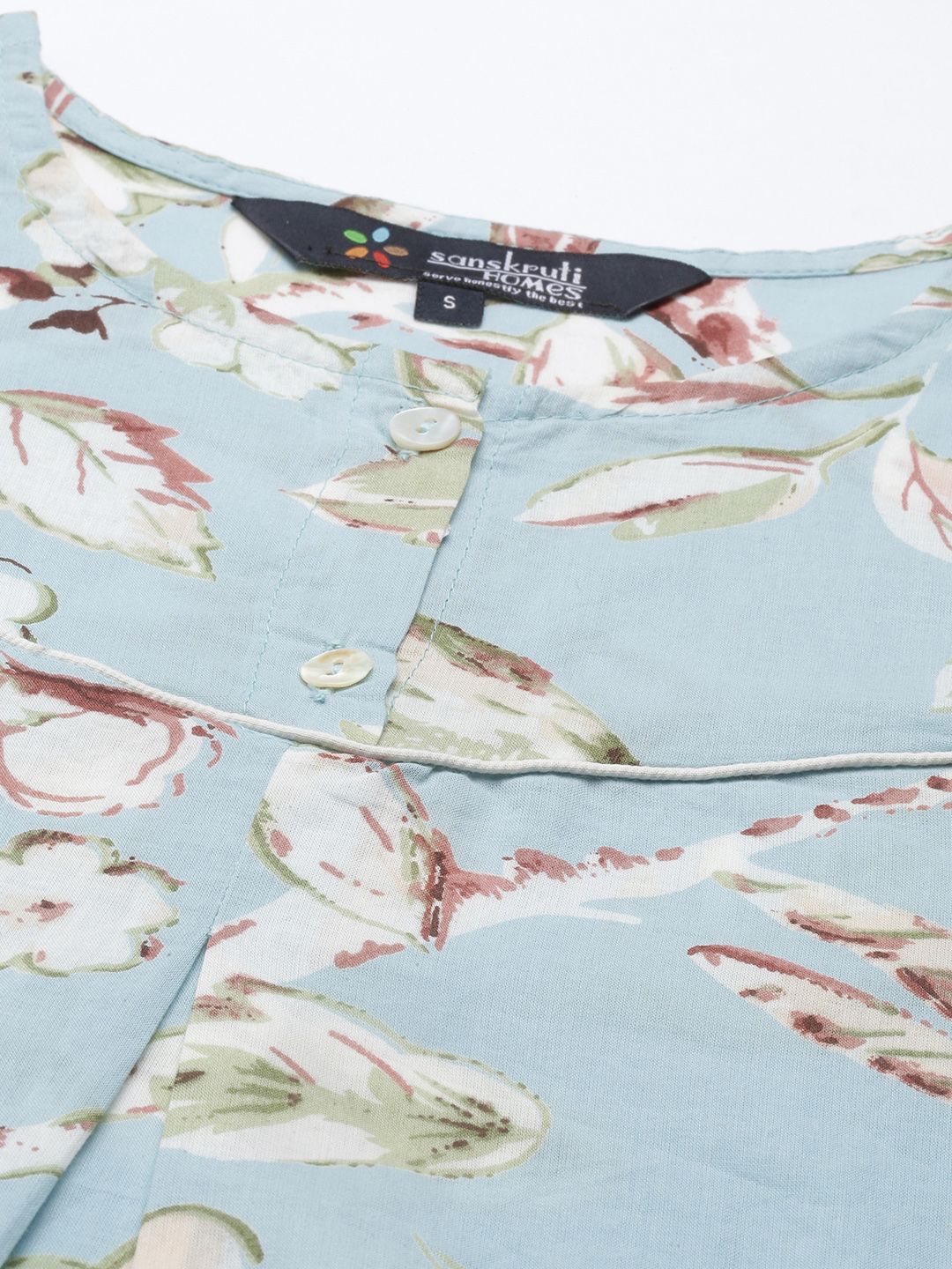 SANSKRUTIHOMES Women Sea Green Pure Cotton Floral Print Pyjama Set