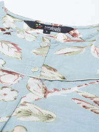 SANSKRUTIHOMES Women Sea Green Pure Cotton Floral Print Pyjama Set