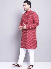 SOJANYA PLUS Plus Size Ethnic Embroidered Kurta With Pyjamas & fEmbroidered Nehru jacket