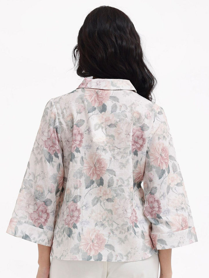 Rareism Floral Printed Cuba Collar Bell Cotton Top Cotton