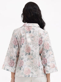 Rareism Floral Printed Cuba Collar Bell Cotton Top Cotton