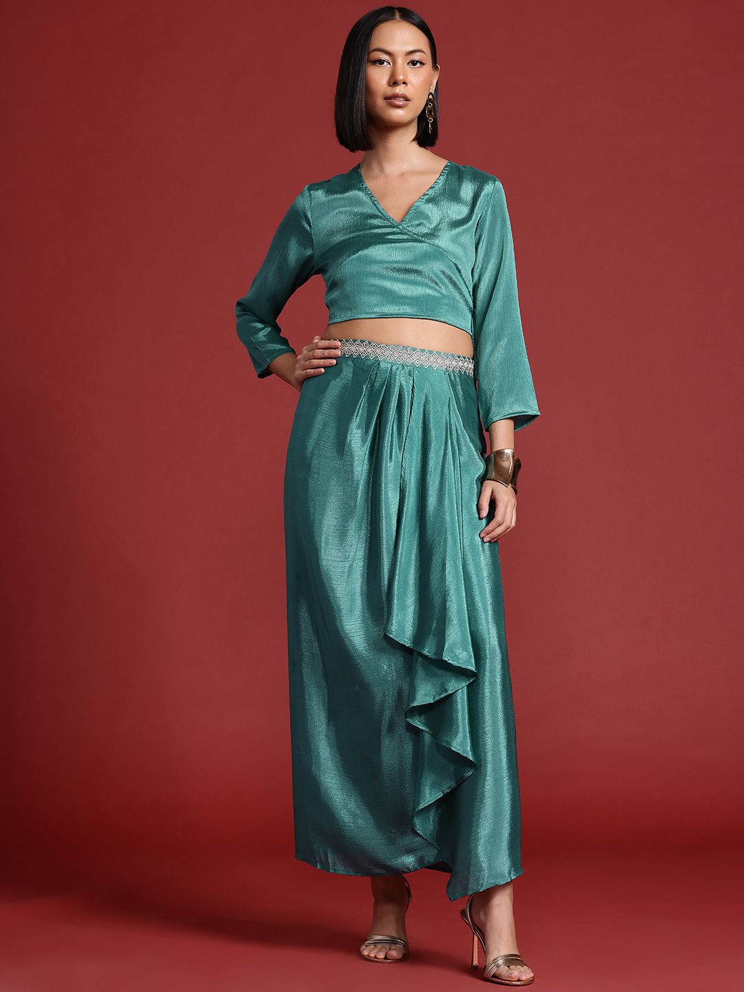 all about you Embroidered Detail Wrap Ethnic Co-ords