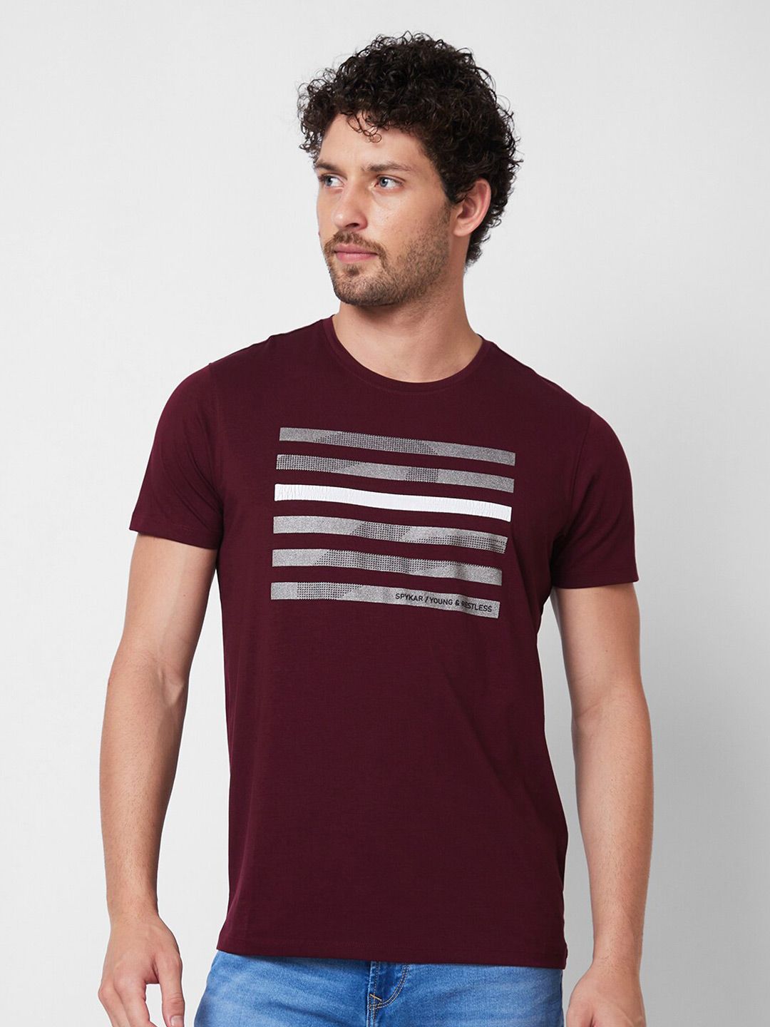 SPYKAR Typography Printed Round Neck Cotton Slim Fit T-shirt