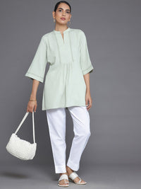 Libas Striped Mandarin Collar Lace Straight Kurti