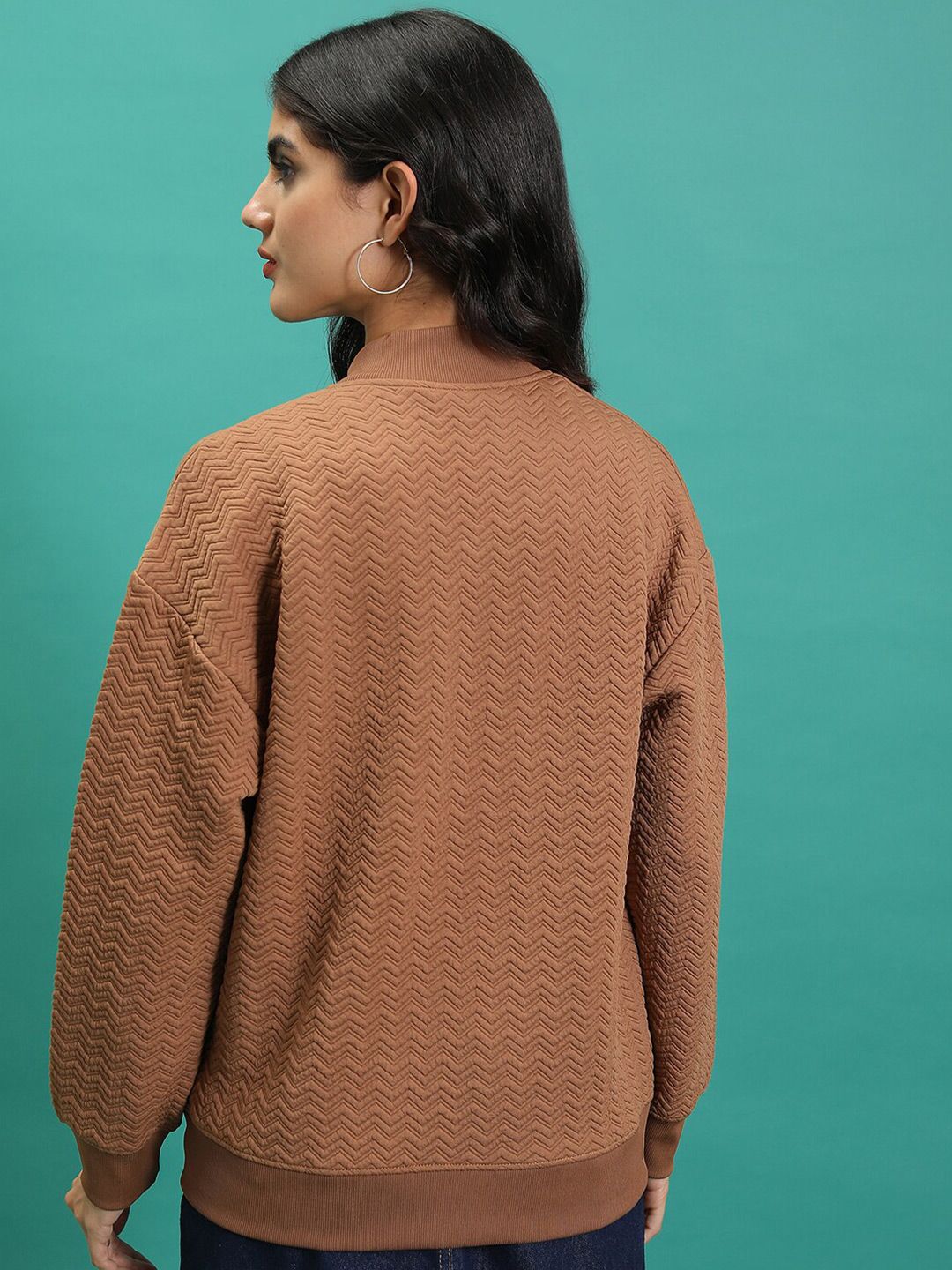 Tokyo Talkies Brown Chevron Textured Bomber Jacket