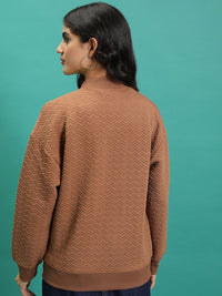 Tokyo Talkies Brown Chevron Textured Bomber Jacket