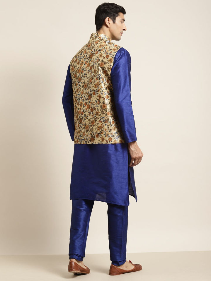 SOJANYA Kurta Bercetak Biru Lelaki dengan Jaket Churidar & Nehru