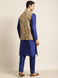 SOJANYA Kurta Bercetak Biru Lelaki dengan Jaket Churidar & Nehru