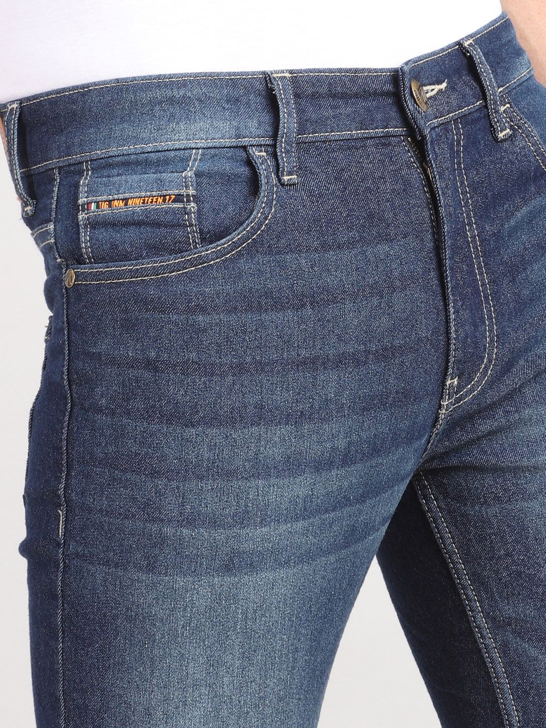 The Indian Garage Co Men Blue Slim Fit Low-Rise Clean Look Stretchable Jeans