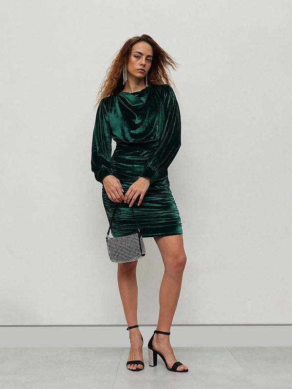STREET 9 Cowl Neck Velvet A-Line Dress