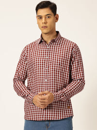 Thomas Scott Men Premium Slim Fit Gingham Checked Spread Collar Casual Shirt