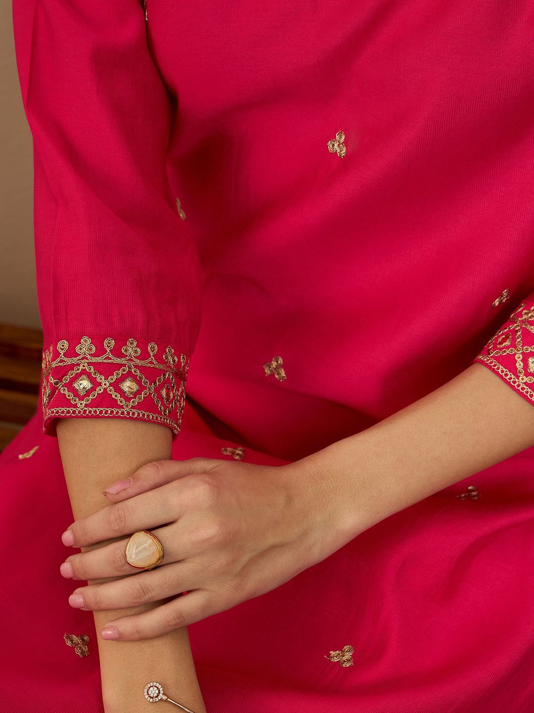 Indo Era Floral Embroidered Liva Straight Kurta With Trousers
