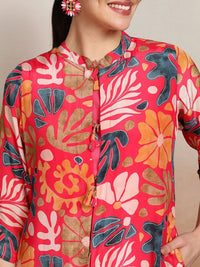 Vishudh Women Printed Crop Top & Pant with Jacket Co-Ord Set