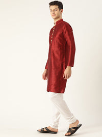 SOJANYA Men Maroon Solid Straight Kurta