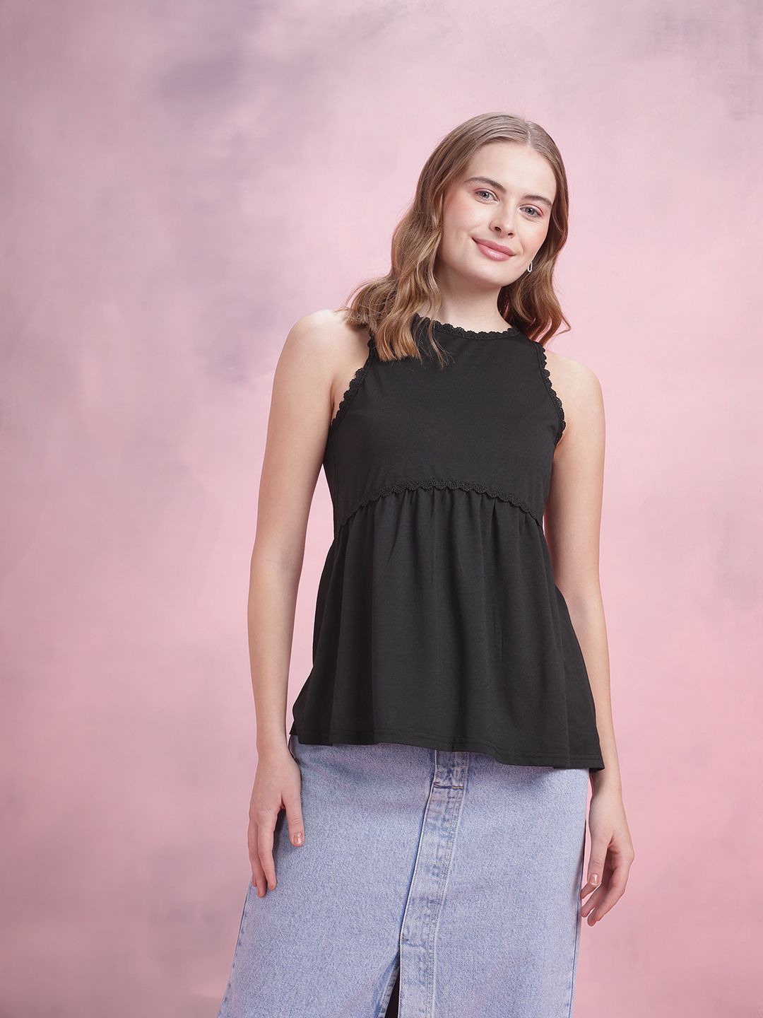 DressBerry Lace Inserts Detail Empire Top
