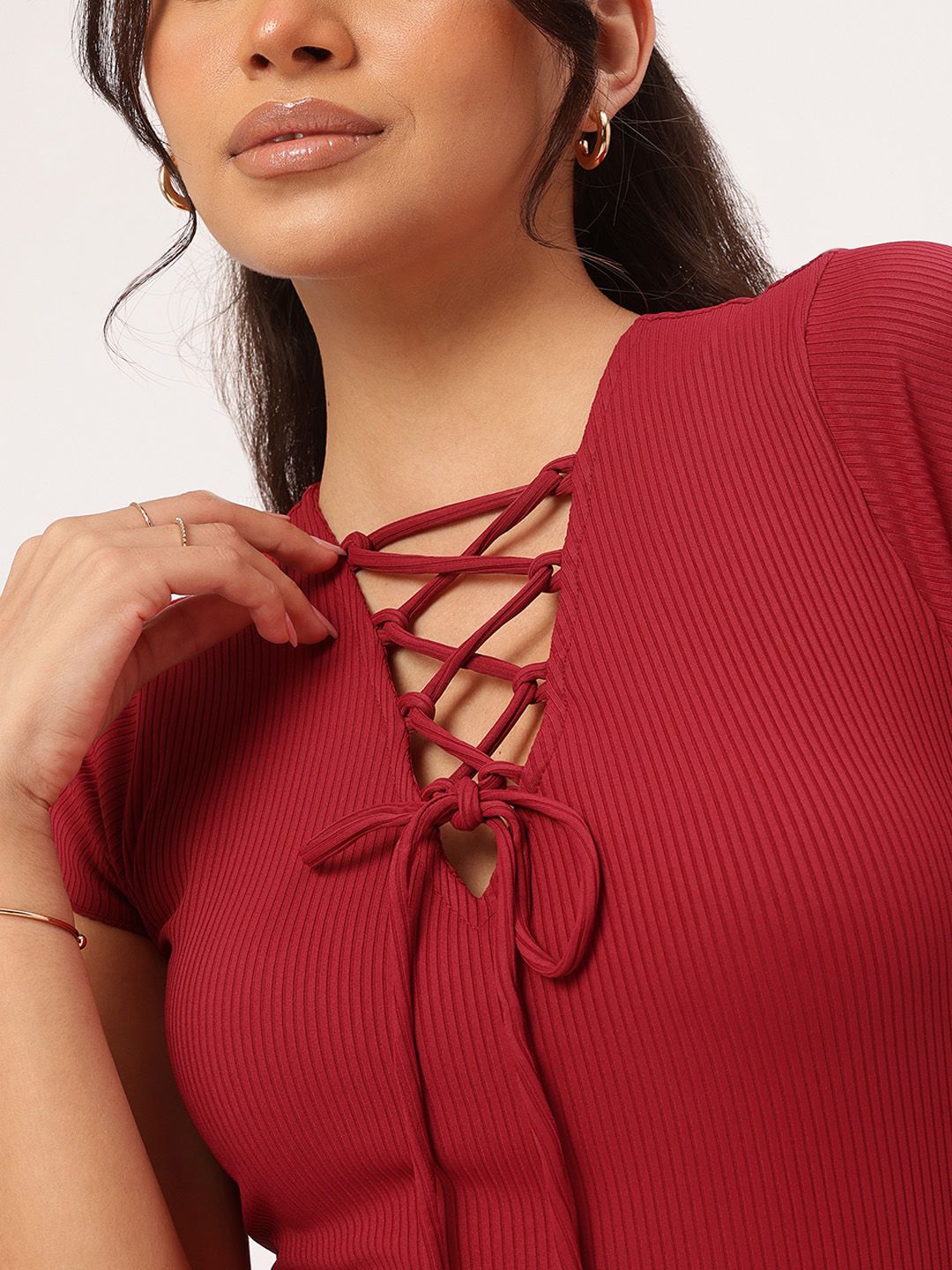 DressBerry Cool Ribbed Cutie Lace-Up Glam Mini Dress