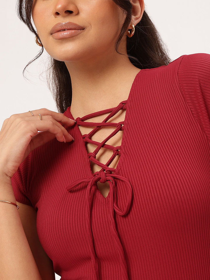 DressBerry Cool Ribbed Cutie Lace-Up Glam Mini Dress