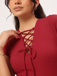 DressBerry Cool Ribbed Cutie Lace-Up Glam Mini Dress