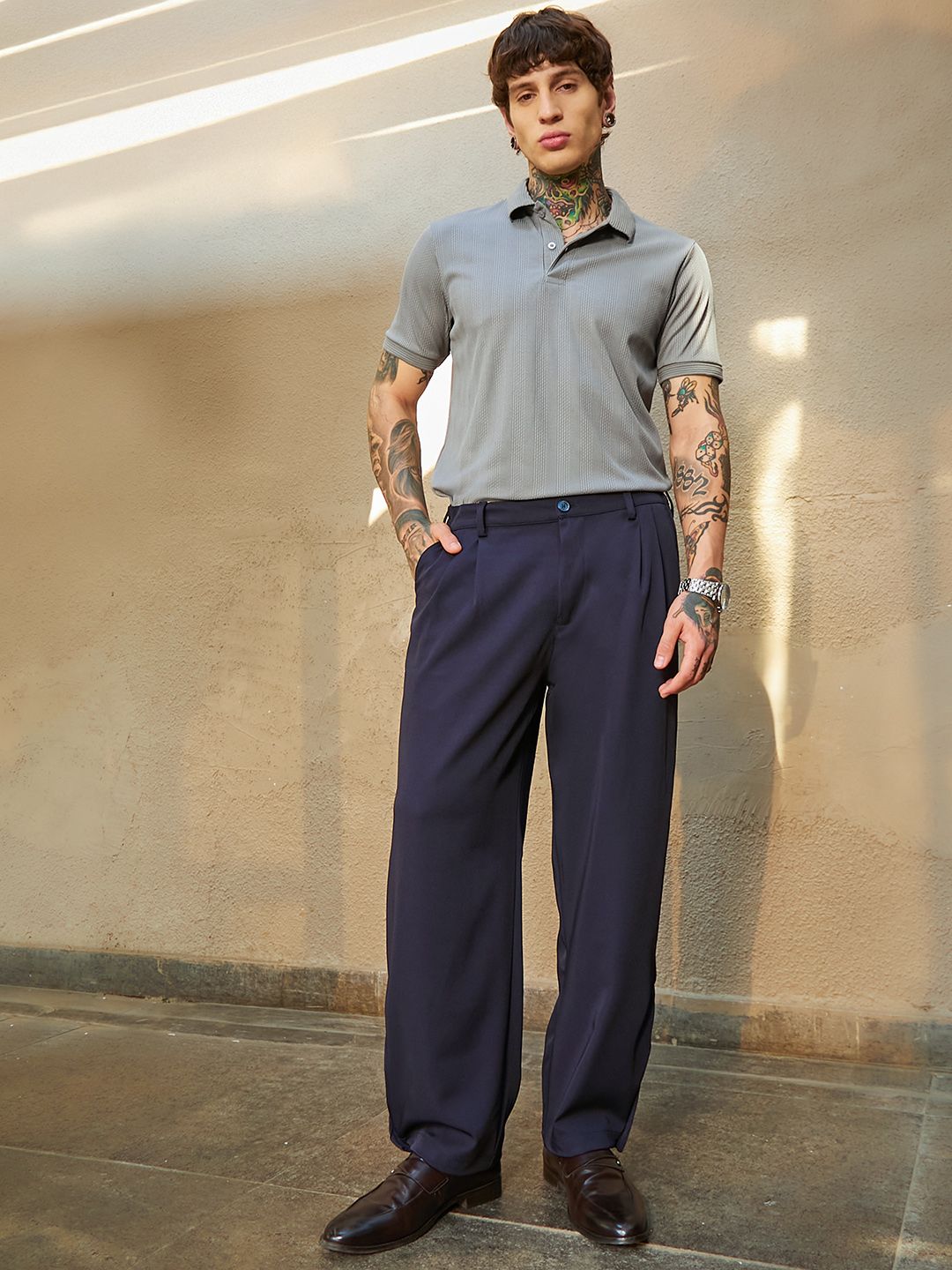 Campus Sutra Men Relaxed Fit Mid Rise Comfort Cotton Trousers