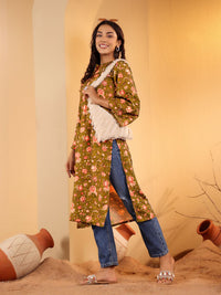 Varanga Floral Printed Mandarin Collar Flared Sleeves Straight Kurta