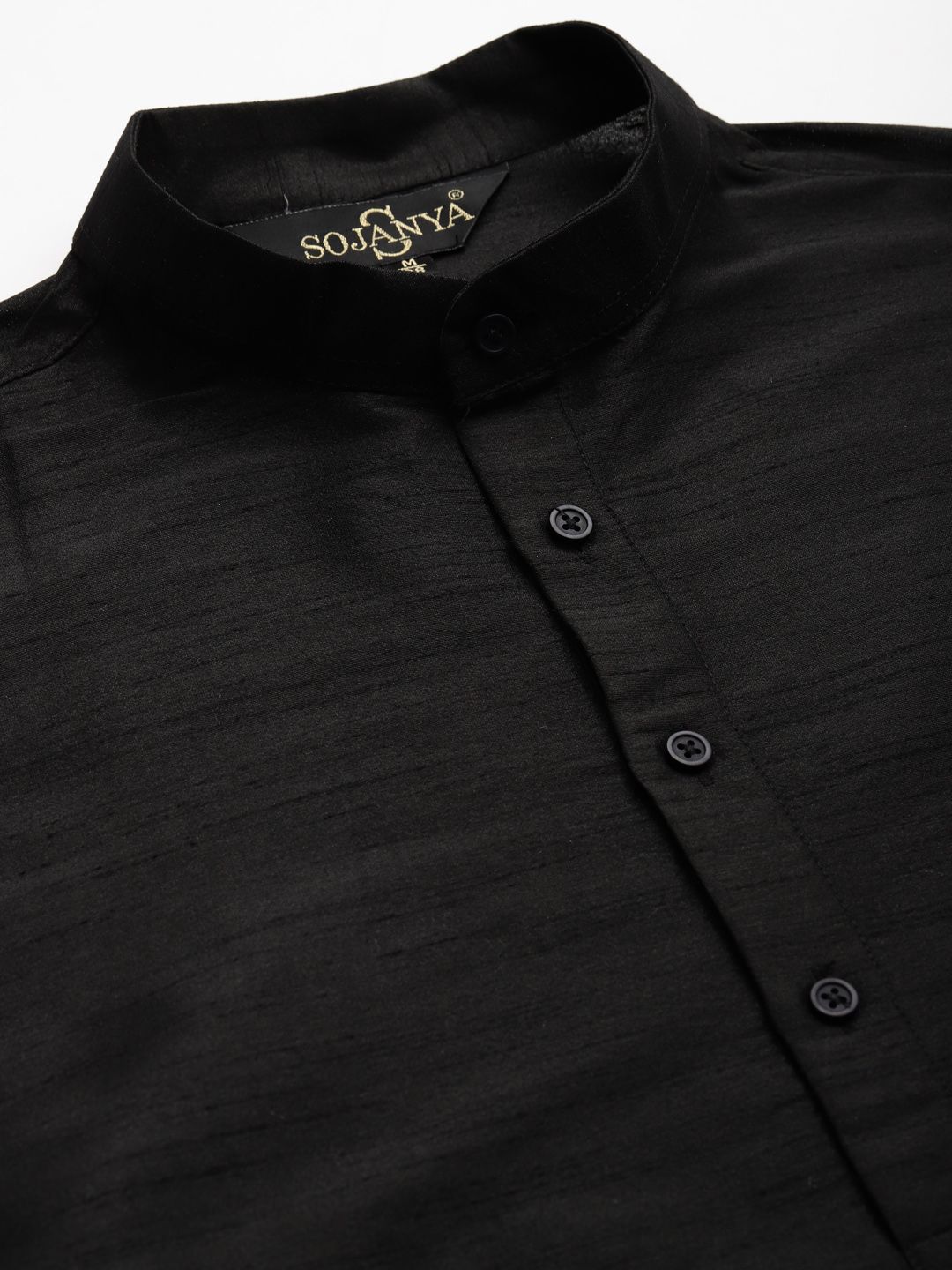 SOJANYA Men Black Thread Work Kurta with Churidar & Nehru Jacket