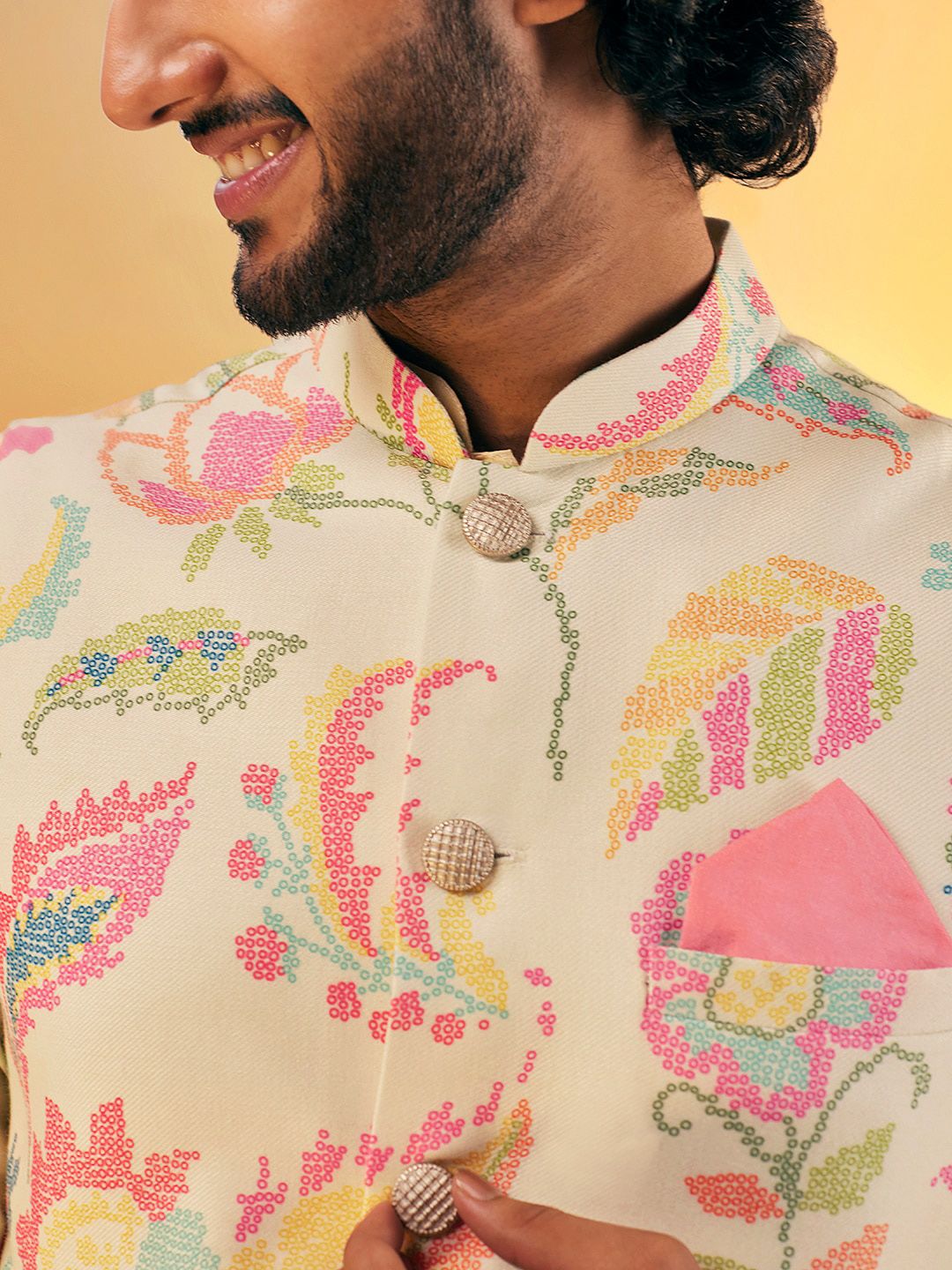 KISAH Men Printed Zari  Regular Fit Nehru Jacket