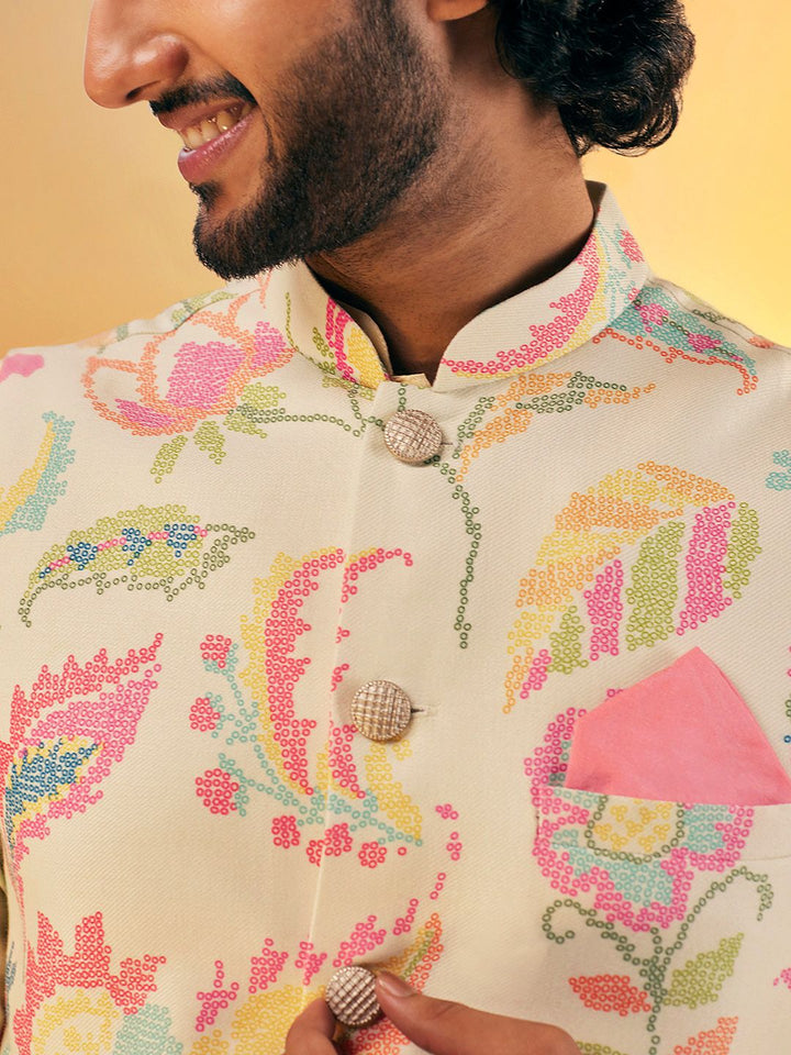 KISAH Men Printed Zari  Regular Fit Nehru Jacket