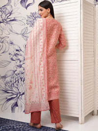 Vishudh Pink Paisley Printed Regular Pure Cotton Kurta with Trouser & Dupatta