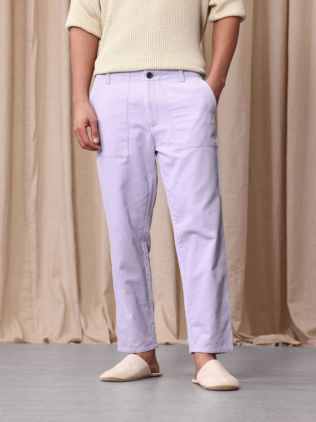 Mr Bowerbird Men Tailored Fit Corduroy Pure Cotton Trousers