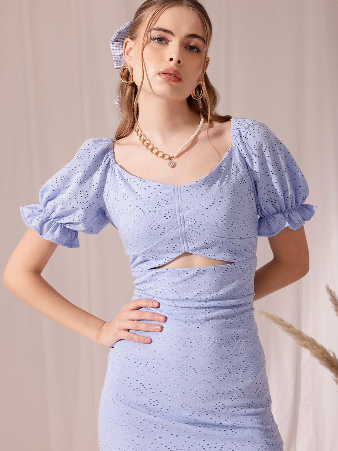 STREET 9 Sweetheart Neck Print Puff Sleeve Sheath Dress