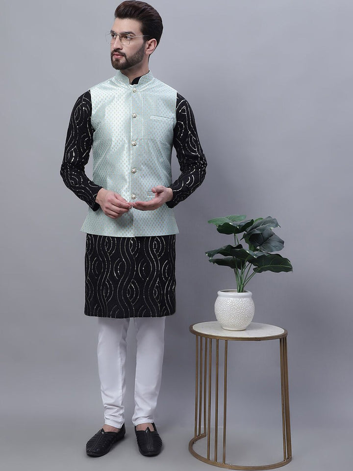 SOJANYA Leheriya Embroidered Pure Cotton Kurta with Pyjamas & Narhu Jacket