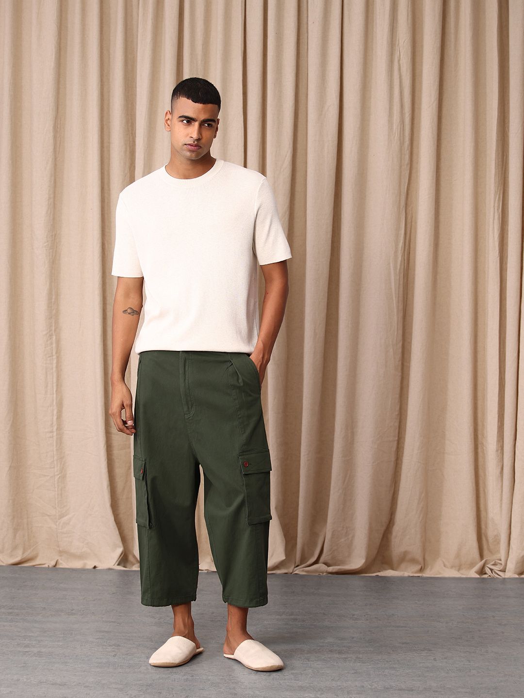 Mr Bowerbird Men Cropped Oversized Cargos Trousers